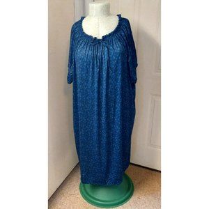 Women's 4X Tunic Top Long Blouse Blue  Flowers  Ruffle  Collar Short Sleeve NEW